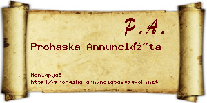 Prohaska Annunciáta névjegykártya